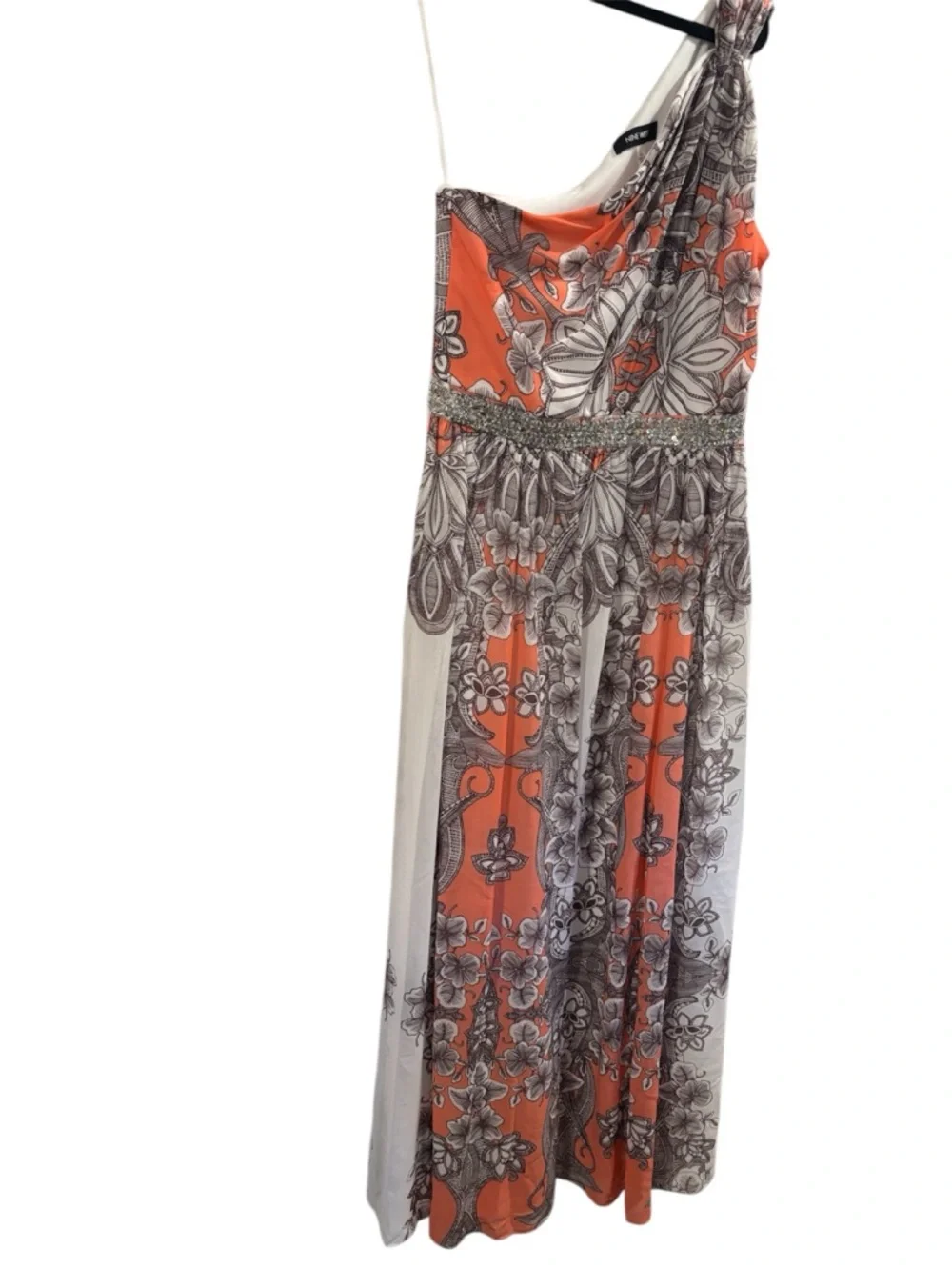 Nine West Coral and Cream One-Shoulder Floral Maxi Dress NWT - Picture 2 of 7